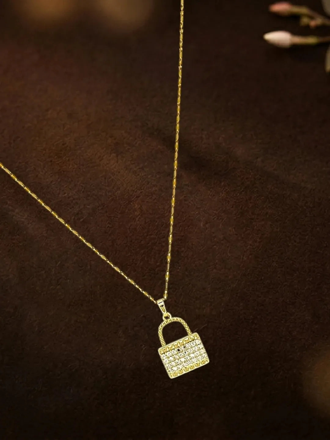 Gold Plated CZ Lock Pendant With Chain