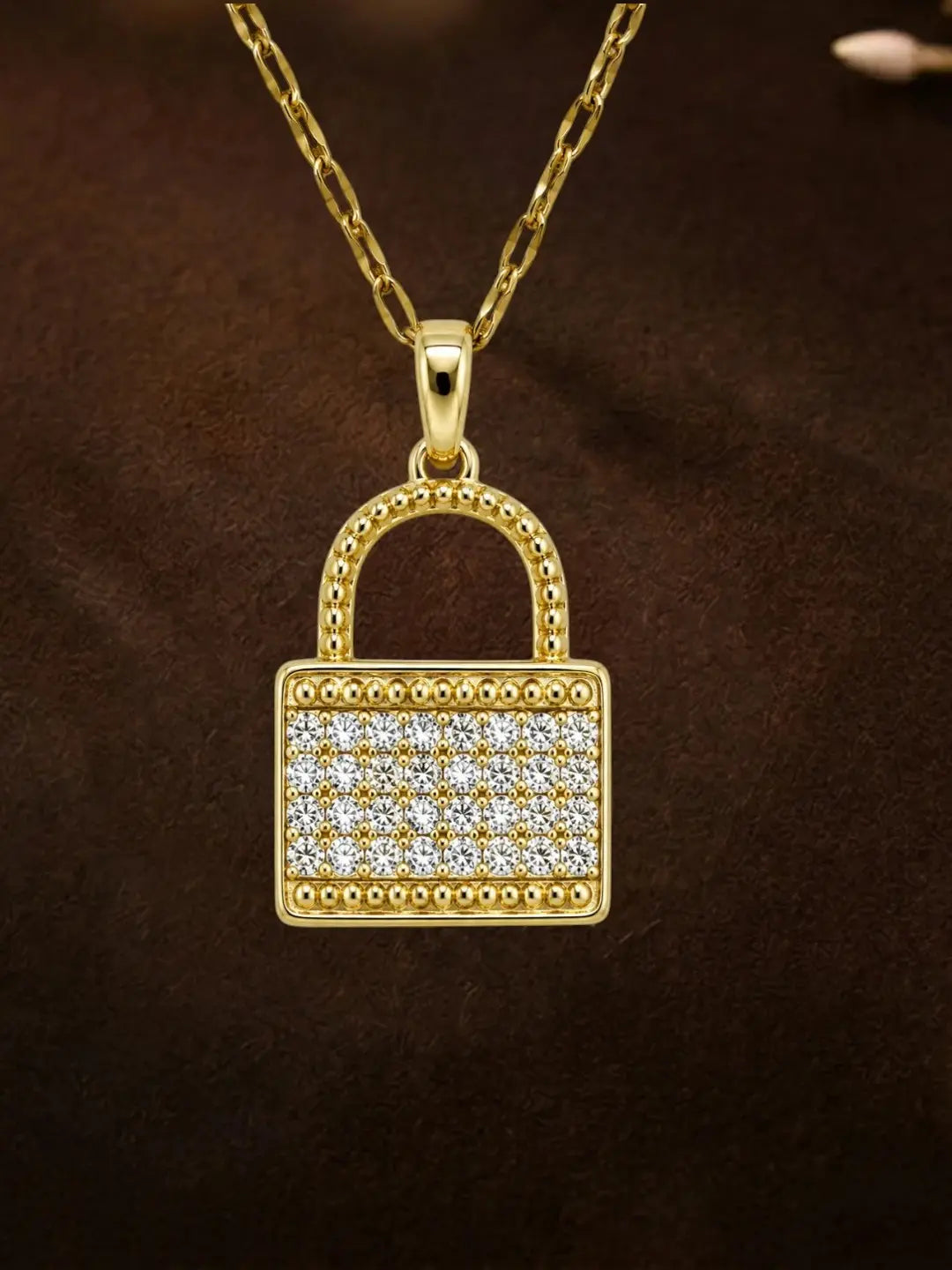 Gold Plated CZ Lock Pendant With Chain
