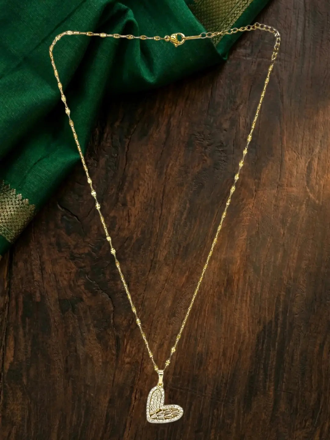 Gold Plated CZ Love Heart Pendant With Chain