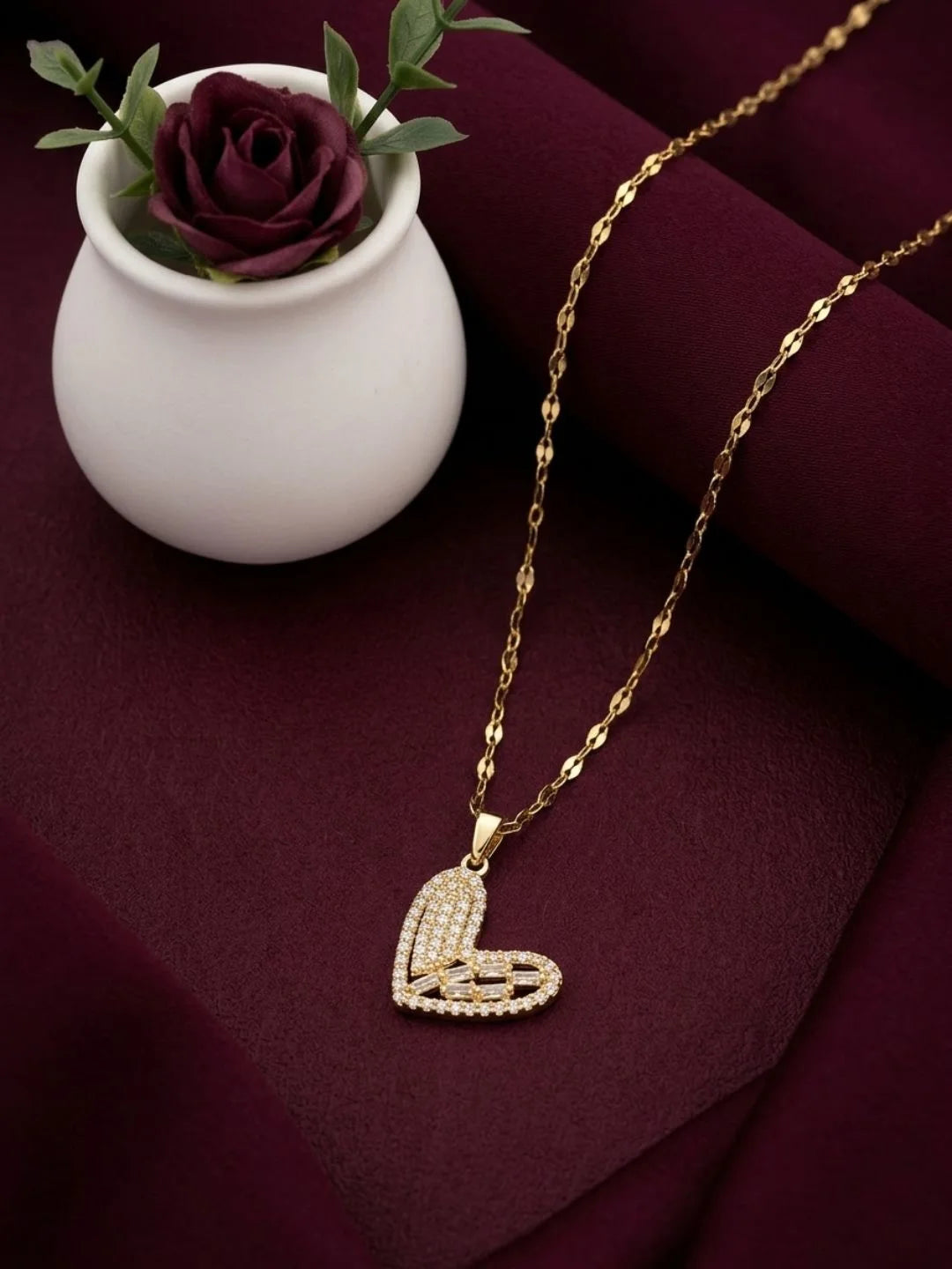 Gold Plated CZ Love Heart Pendant With Chain