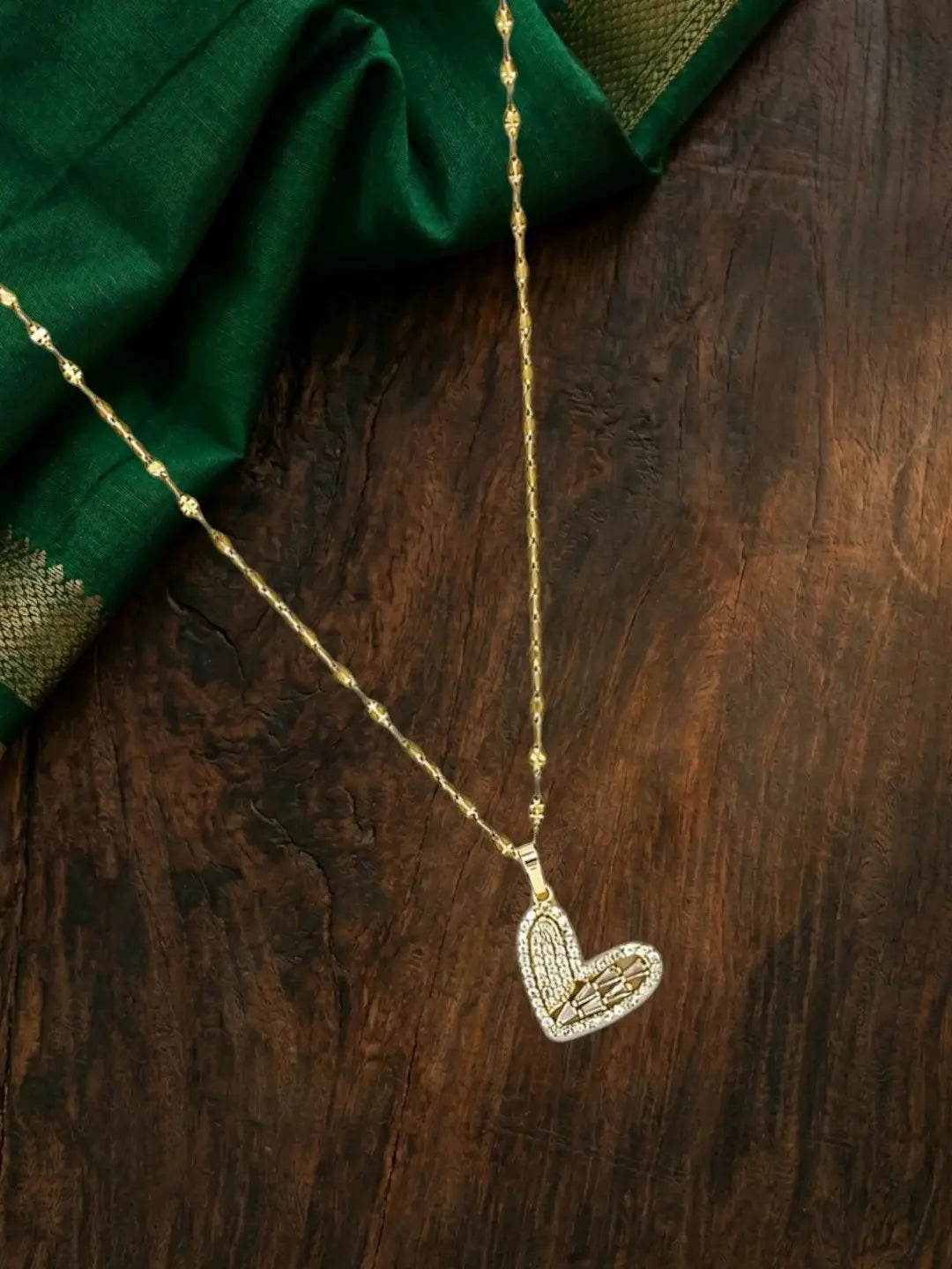 Gold Plated CZ Love Heart Pendant With Chain