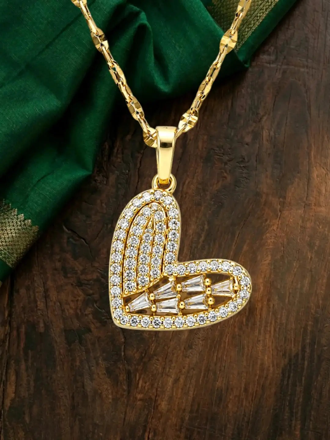 Gold Plated CZ Love Heart Pendant With Chain