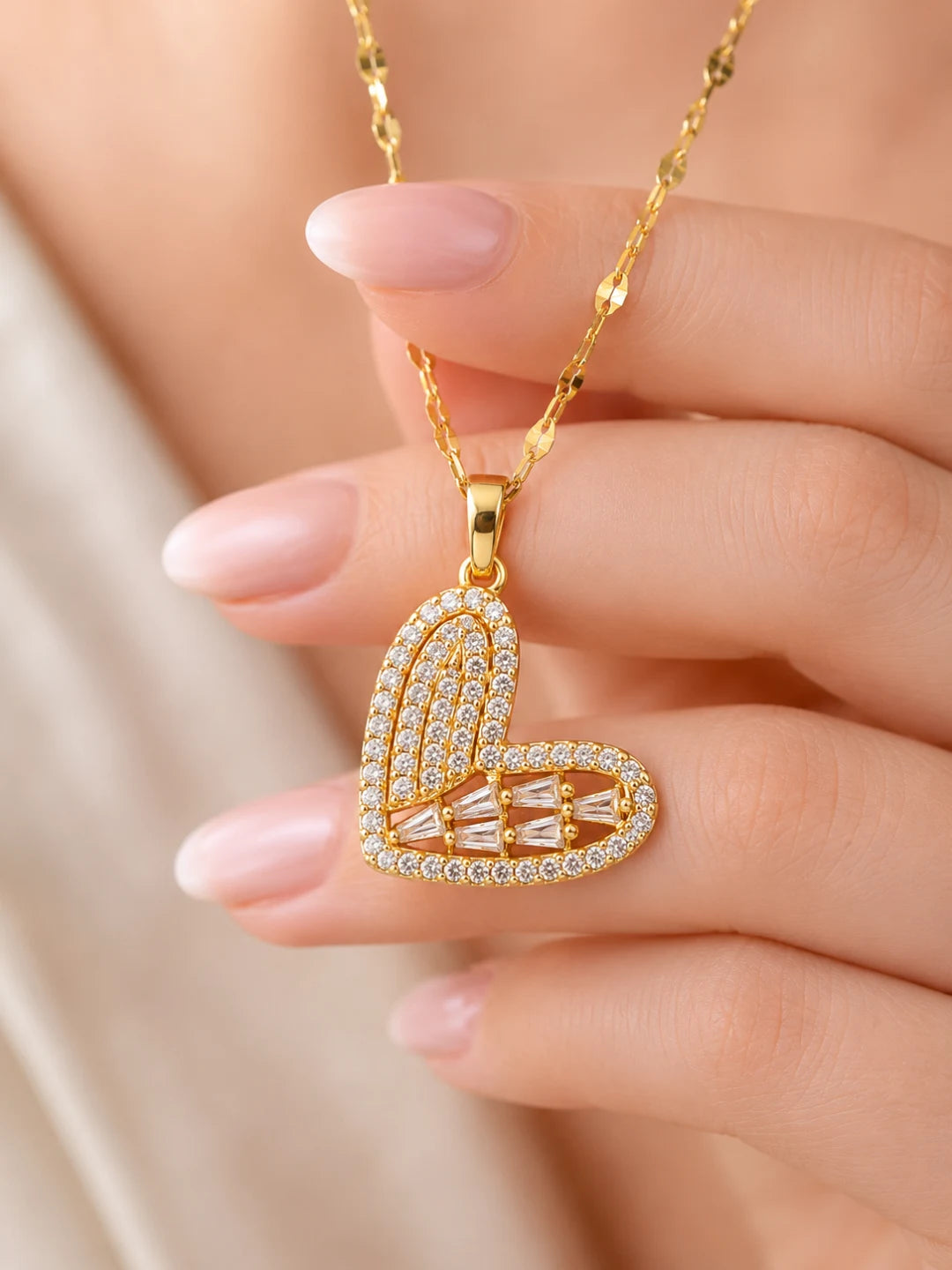 Gold Plated CZ Love Heart Pendant With Chain