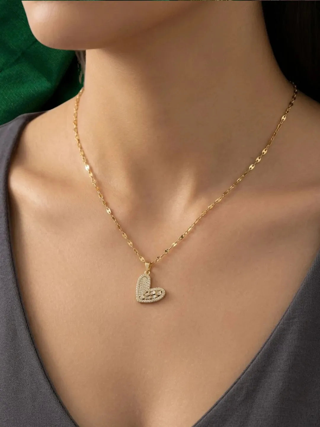 Gold Plated CZ Love Heart Pendant With Chain