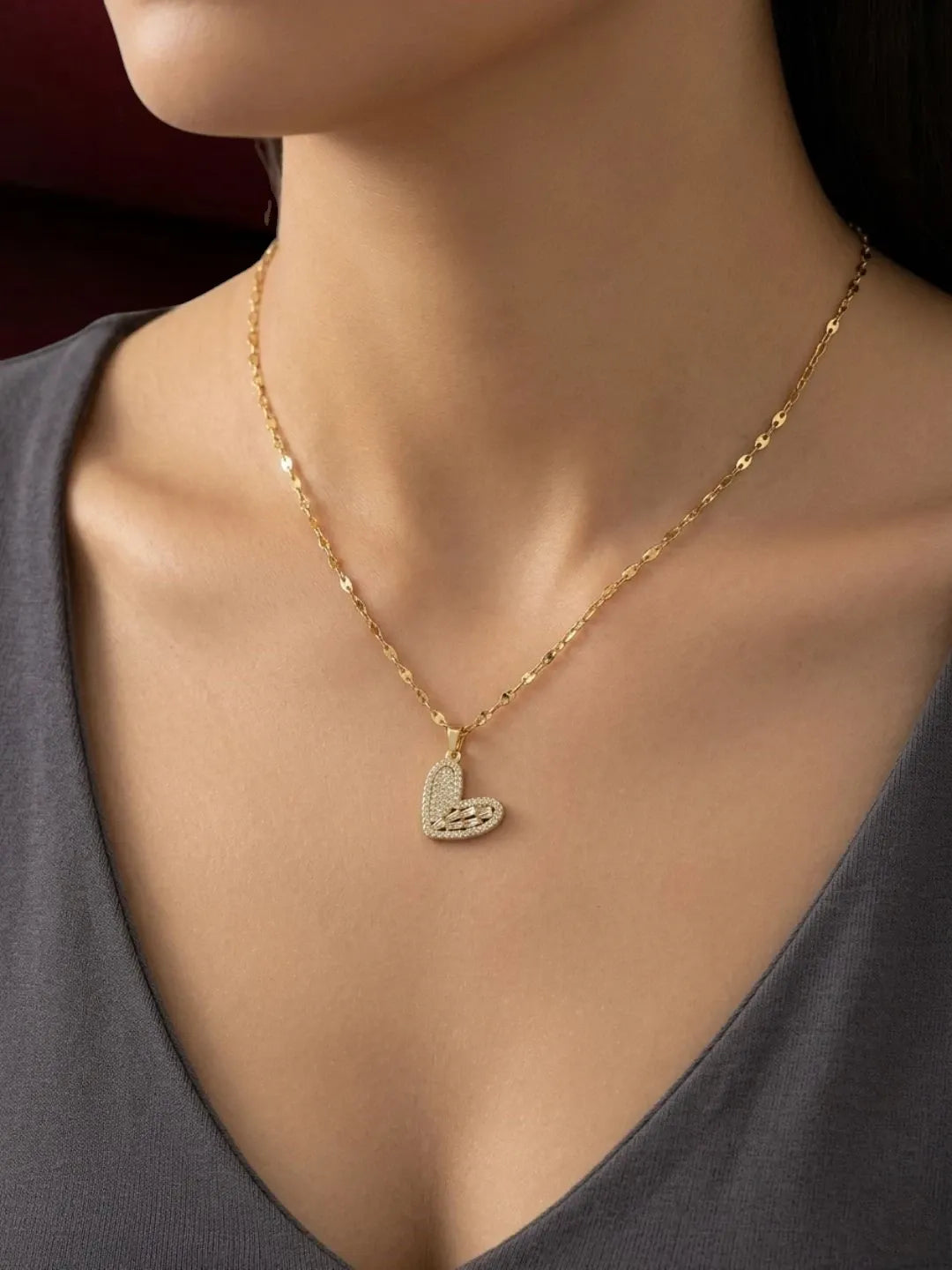 Gold Plated CZ Love Heart Pendant With Chain