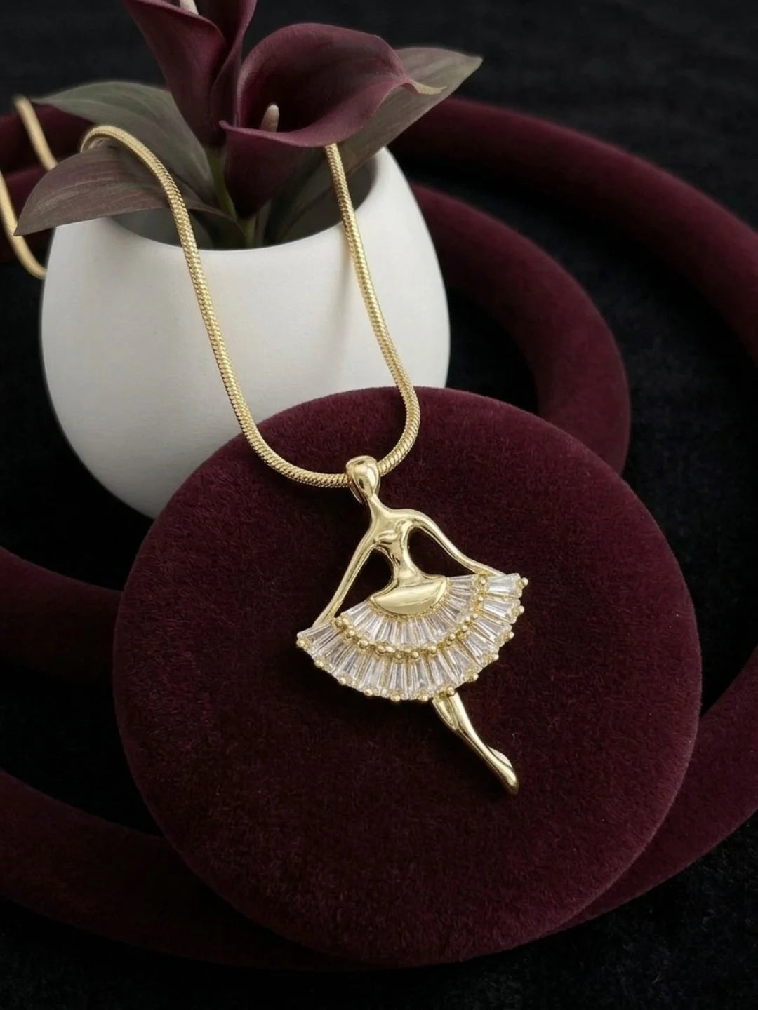 Gold Plated CZ Ballerina Pendant With Chain