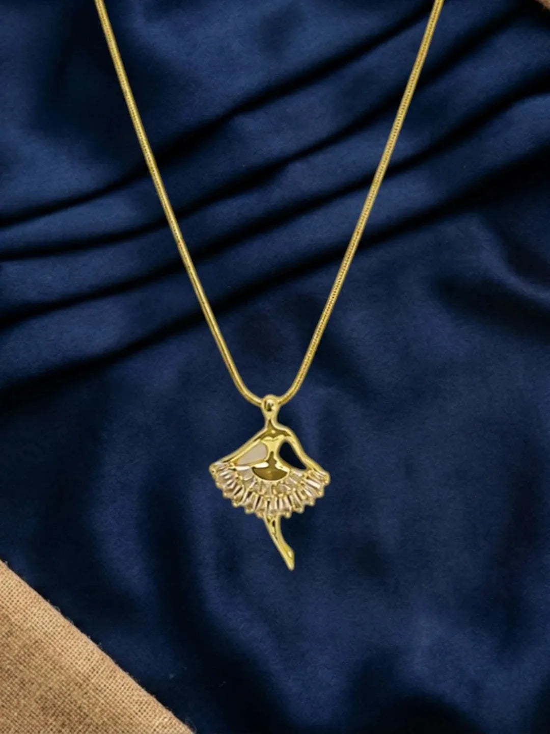 Gold Plated CZ Ballerina Pendant With Chain
