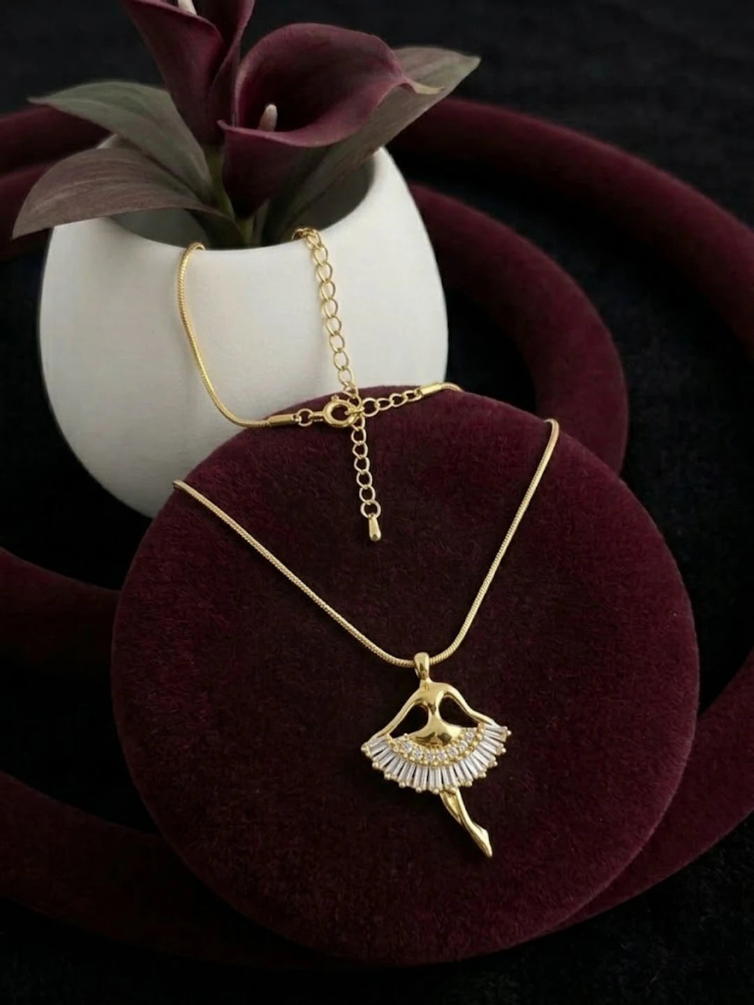 Gold Plated CZ Ballerina Pendant With Chain