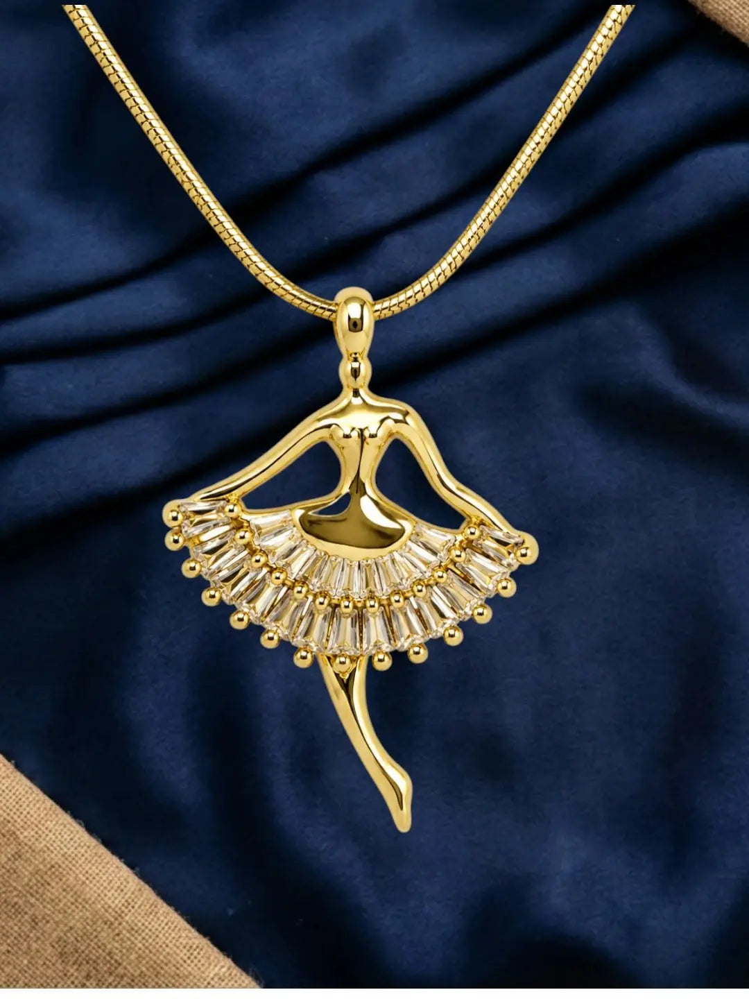 Gold Plated CZ Ballerina Pendant With Chain