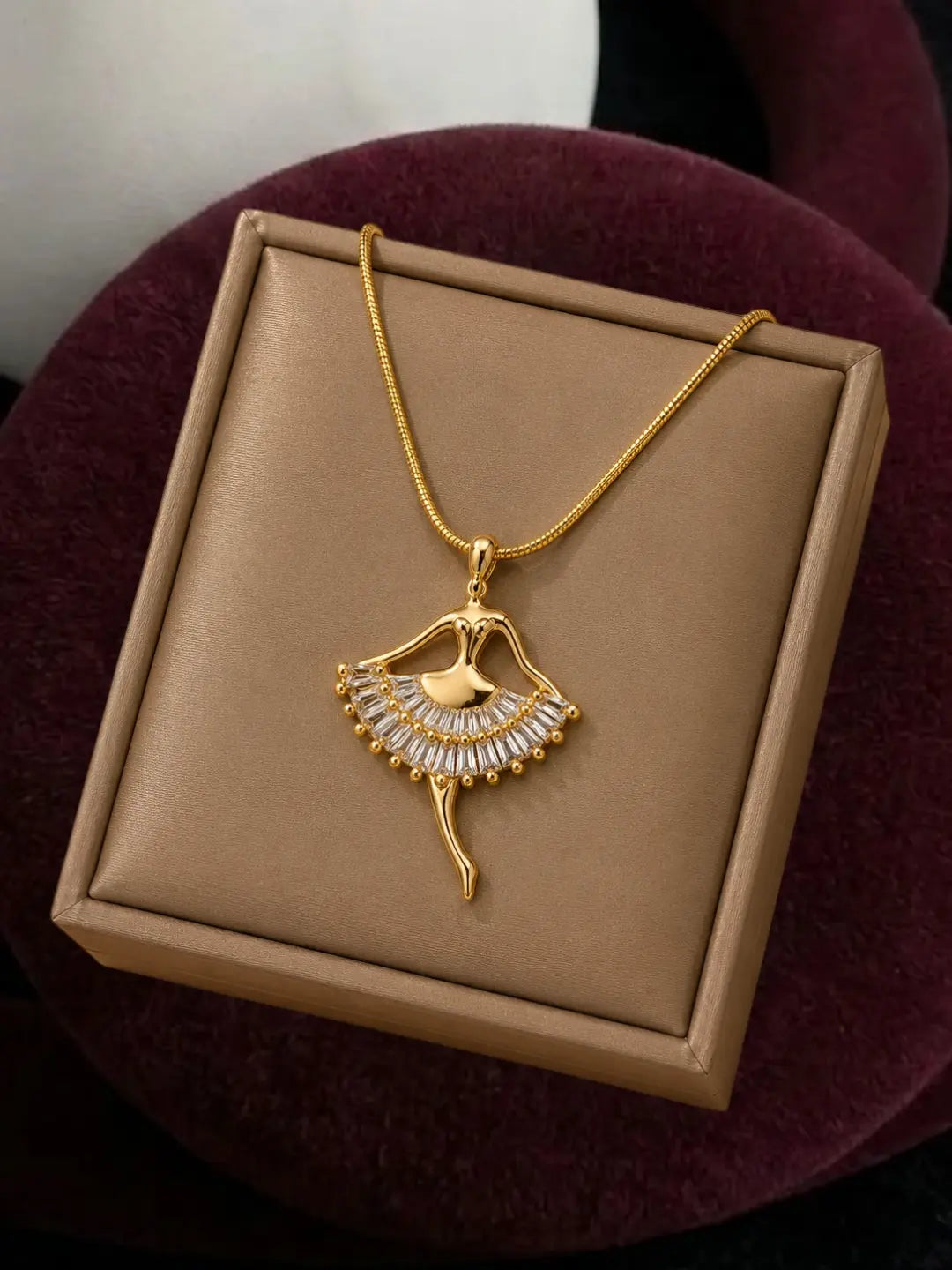Gold Plated CZ Ballerina Pendant With Chain