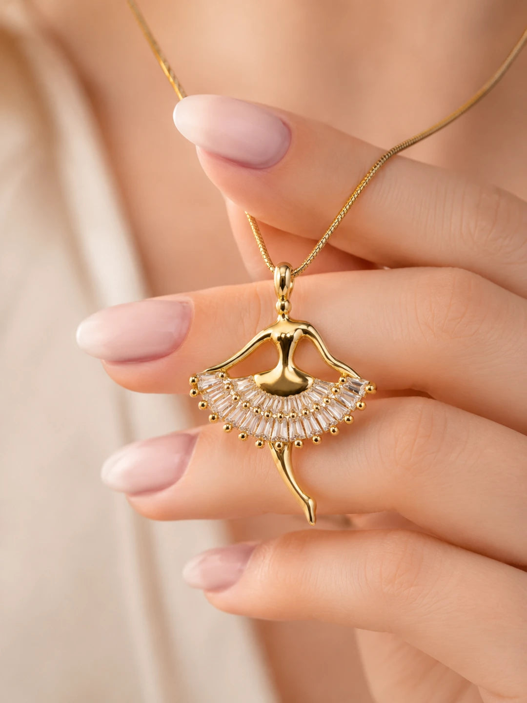 Gold Plated CZ Ballerina Pendant With Chain