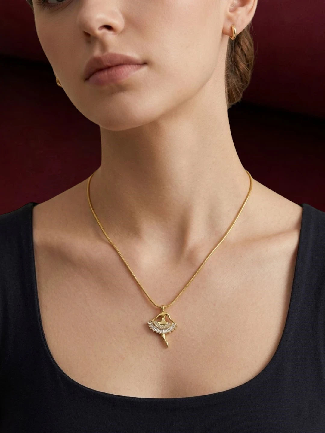 Gold Plated CZ Ballerina Pendant With Chain