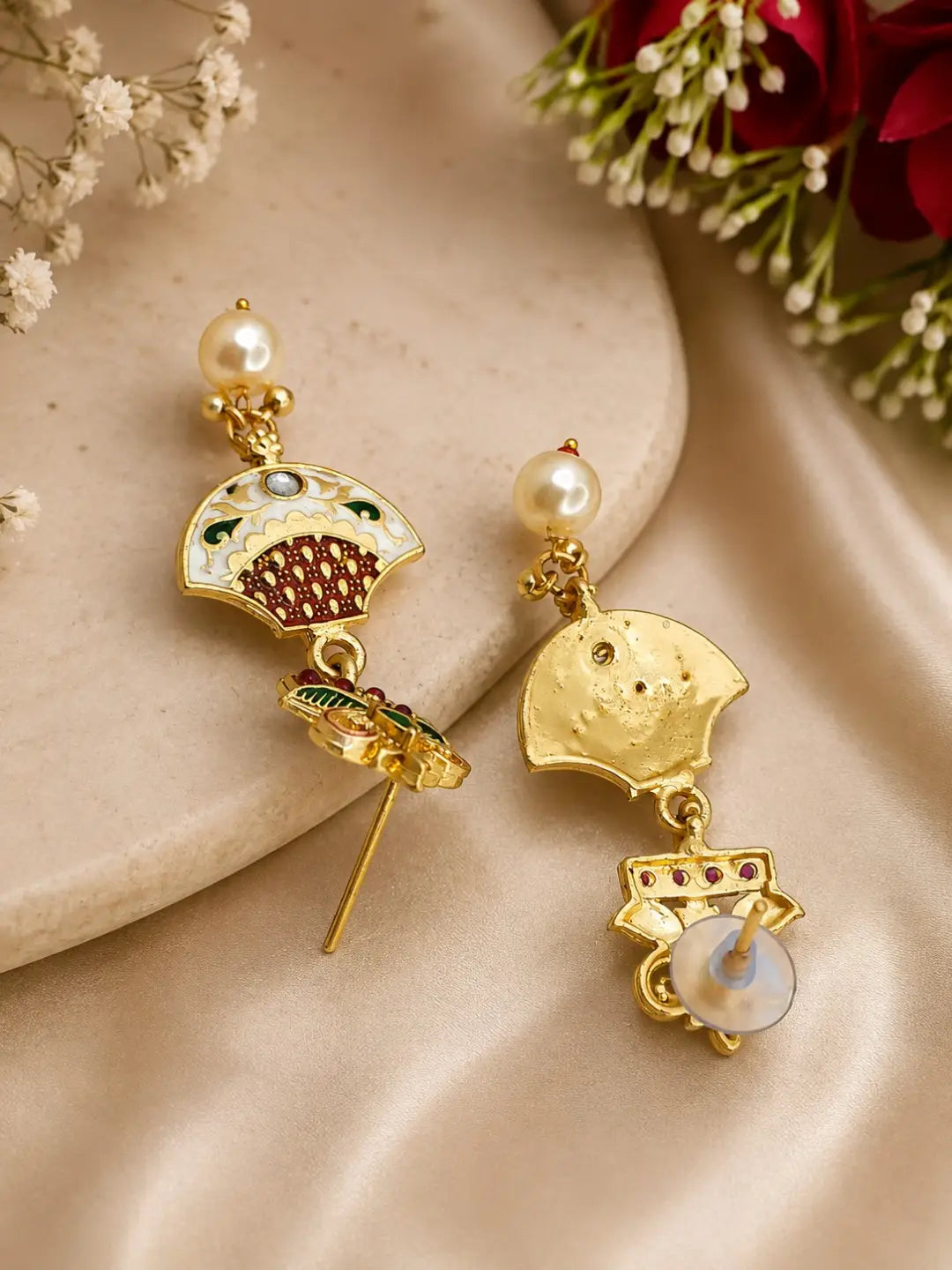 Gold Plated Layered Meenakari Necklace Set with Matching Drop Earrings
