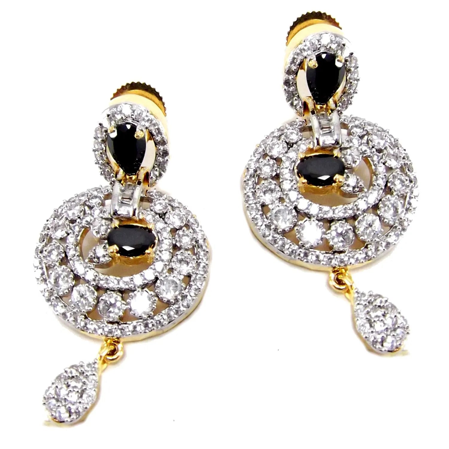 Gold-Plated Silver-Toned Black & White AD-Studded Pendant Jewellery Set