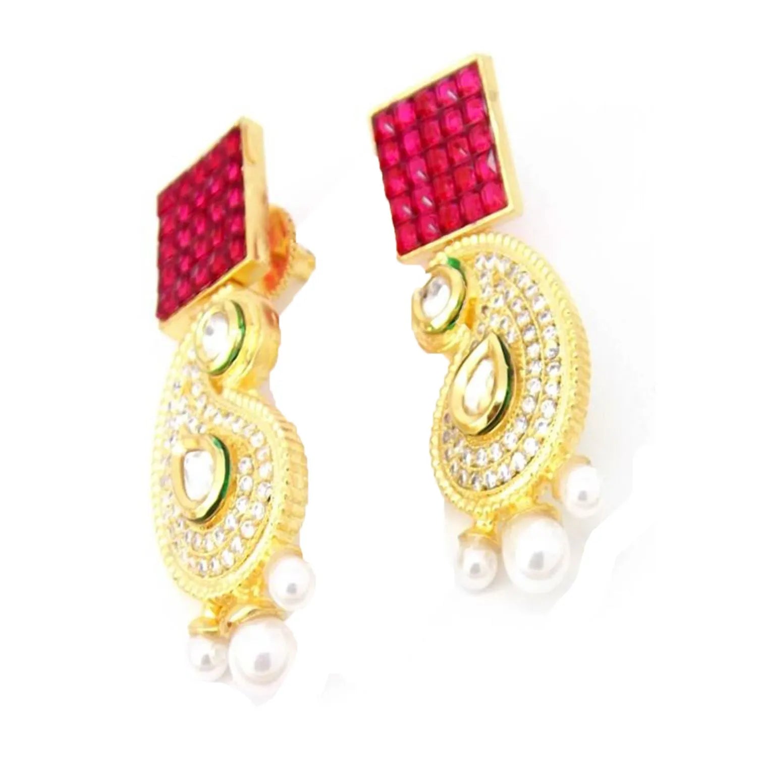 Gold-Plated Artificial Stones & Beads Studded Jewellery Set