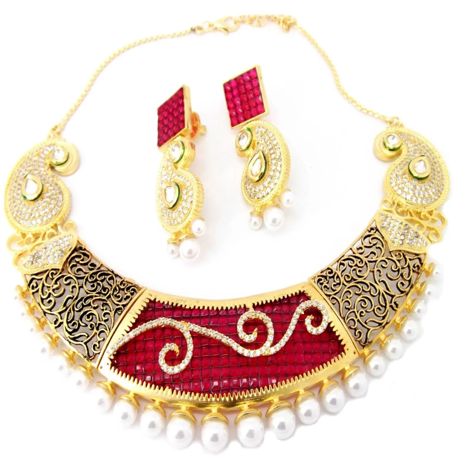 Gold-Plated Artificial Stones & Beads Studded Jewellery Set