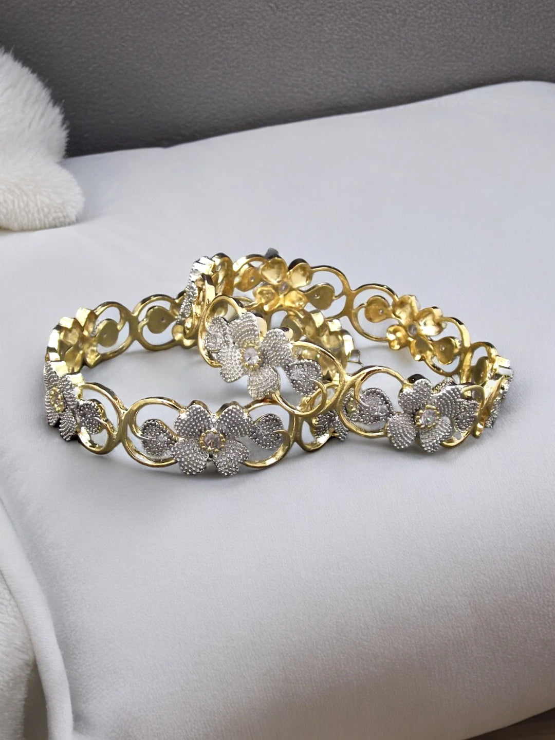 Silver Floral Bangles