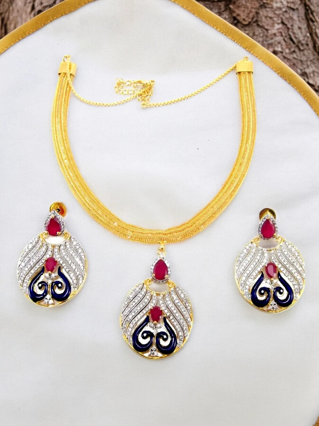 CZ Adorned Gold Plated Necklace Set