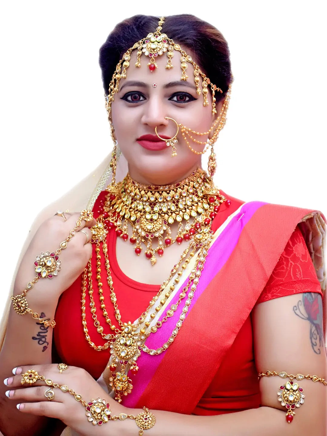 Gold Plated Red Bridal Jewellery Set
