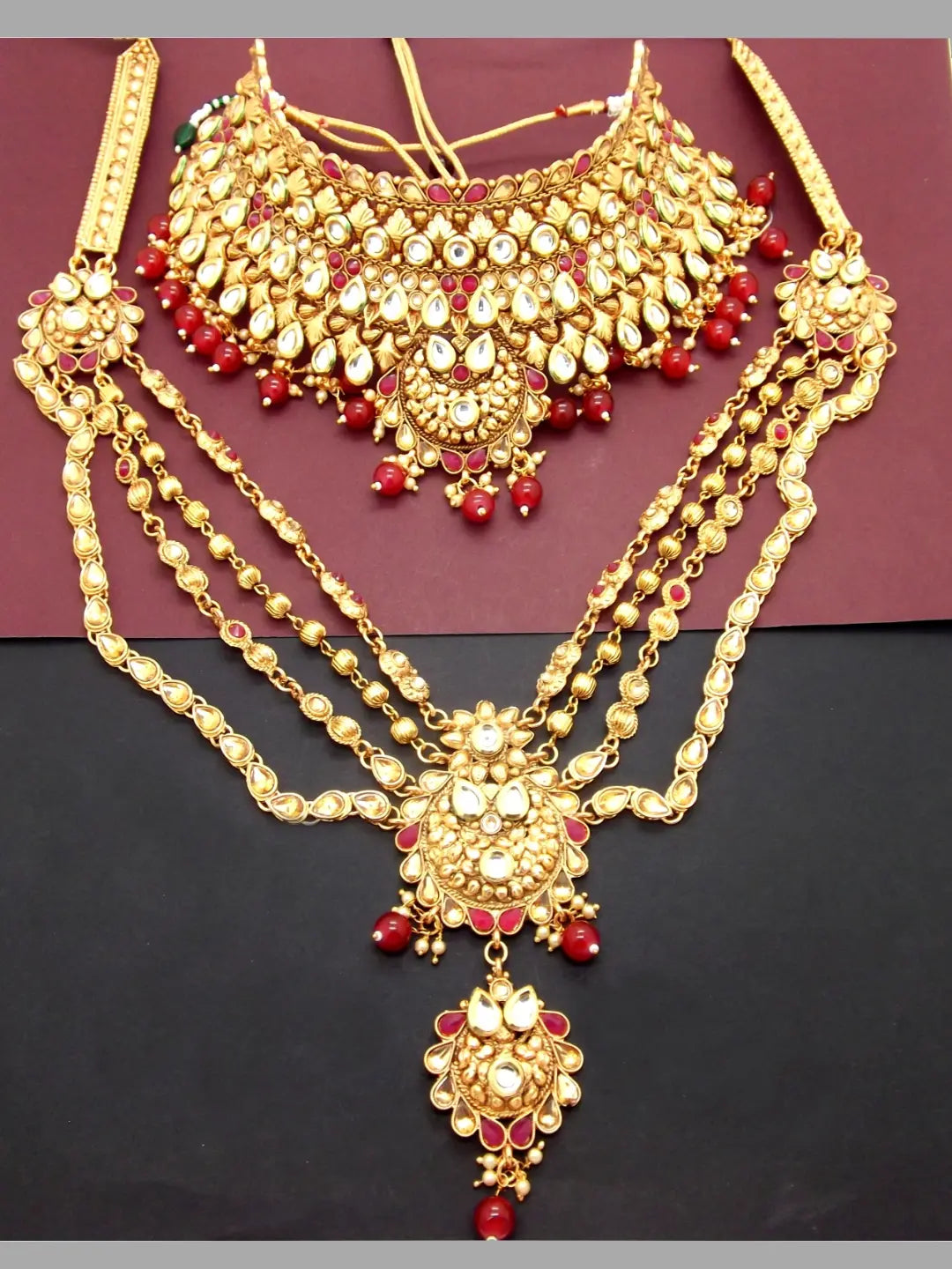 Gold Plated Red Bridal Jewellery Set
