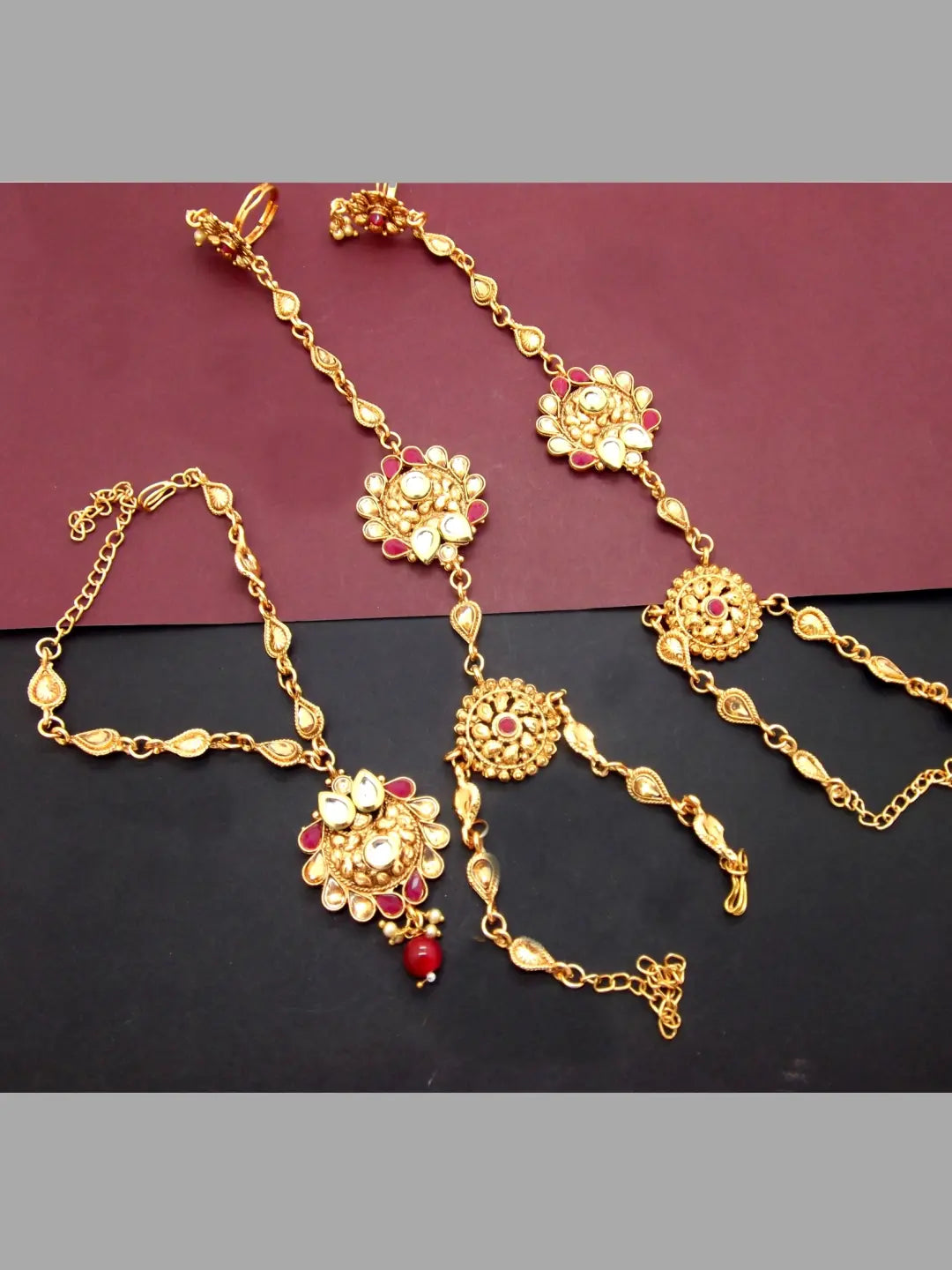 Gold Plated Red Bridal Jewellery Set