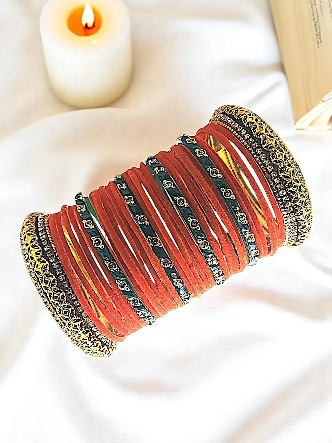 Set Of 30 Gold Plated Velvet Bangles