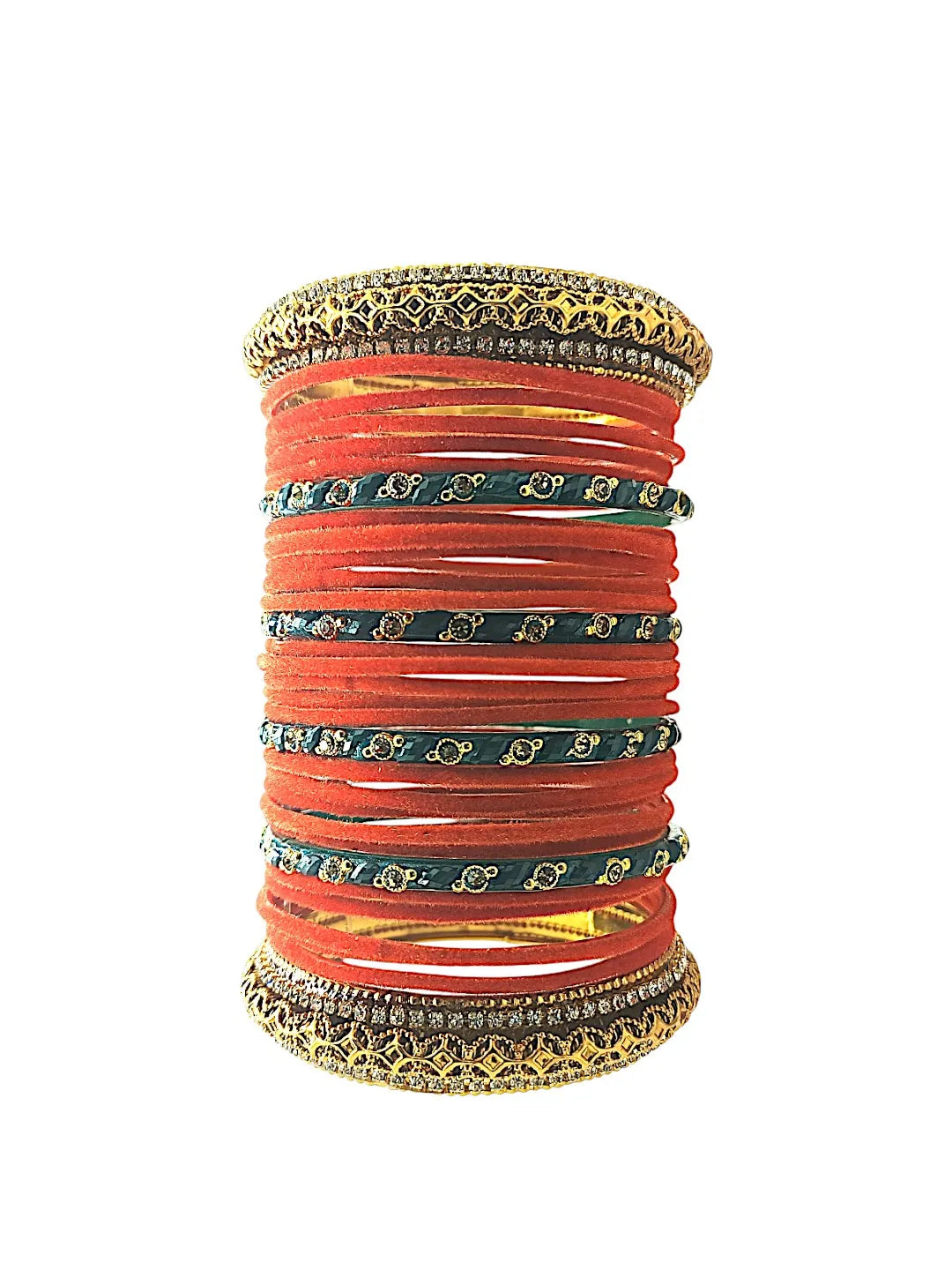 Set Of 30 Gold Plated Velvet Bangles