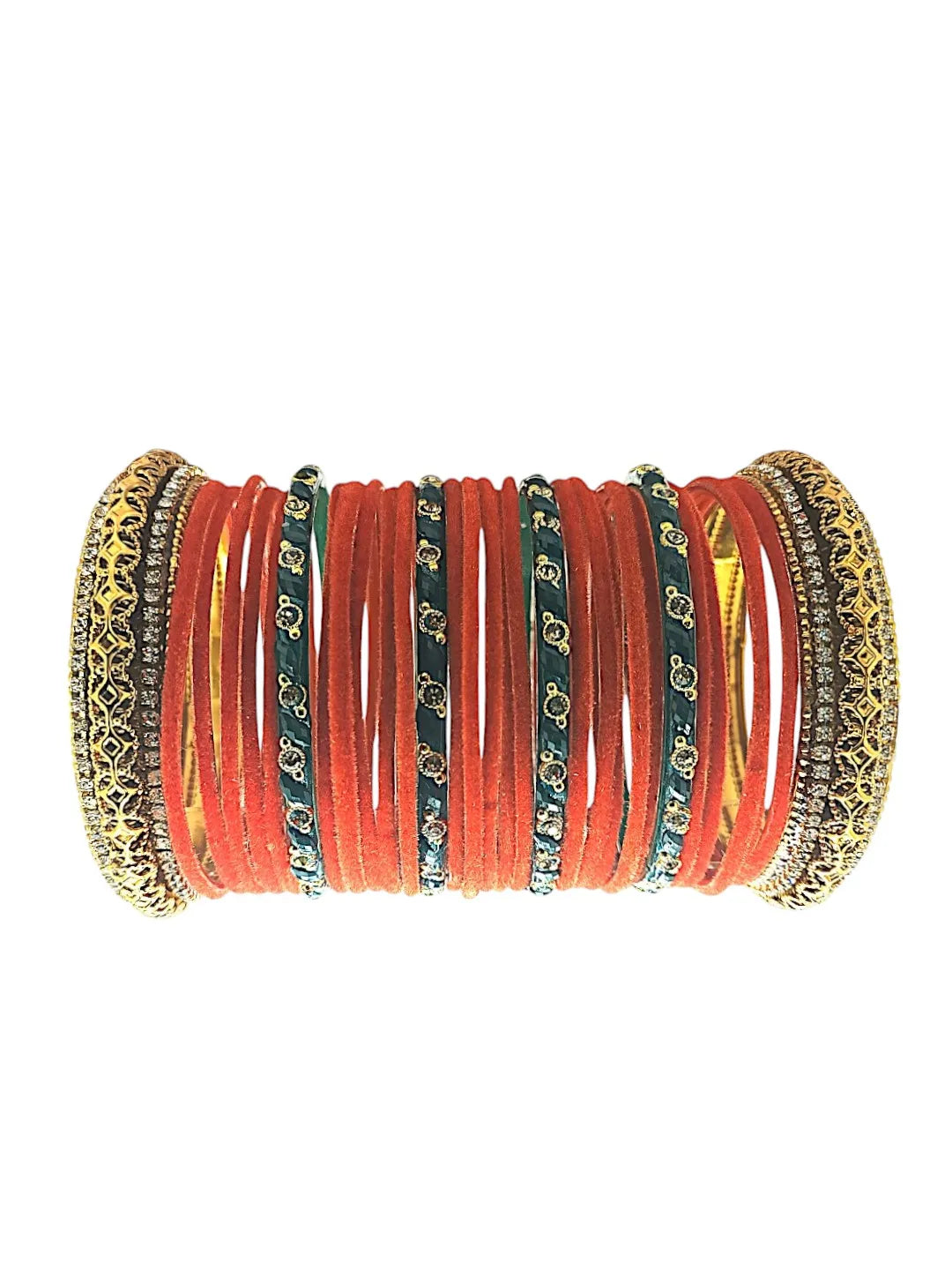 Set Of 30 Gold Plated Velvet Bangles