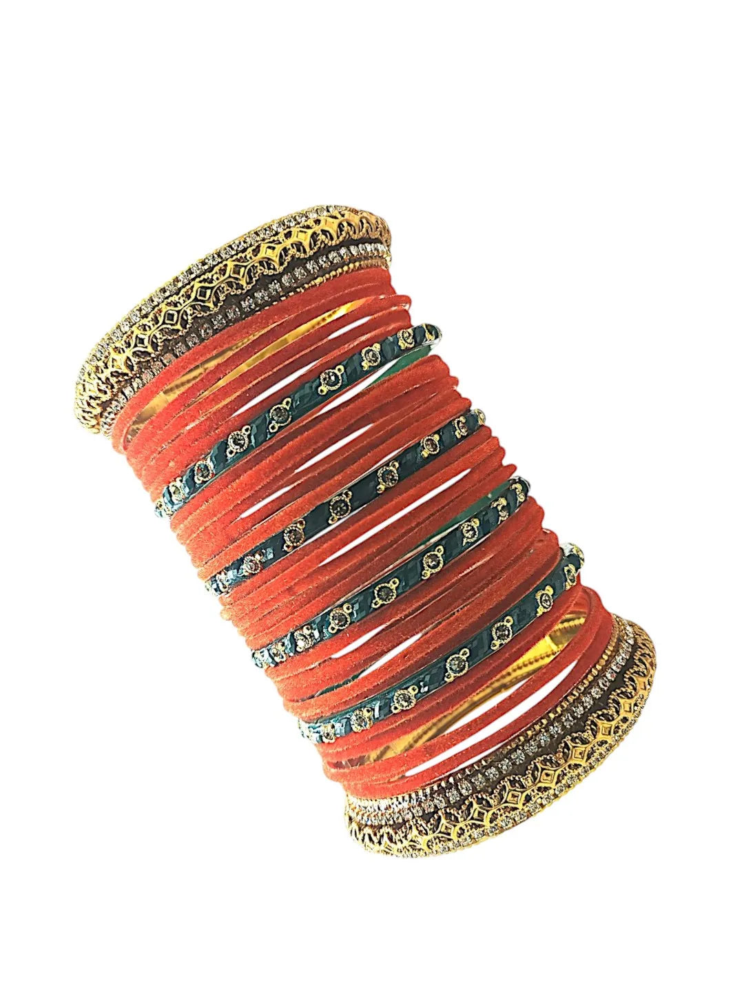 Set Of 30 Gold Plated Velvet Bangles