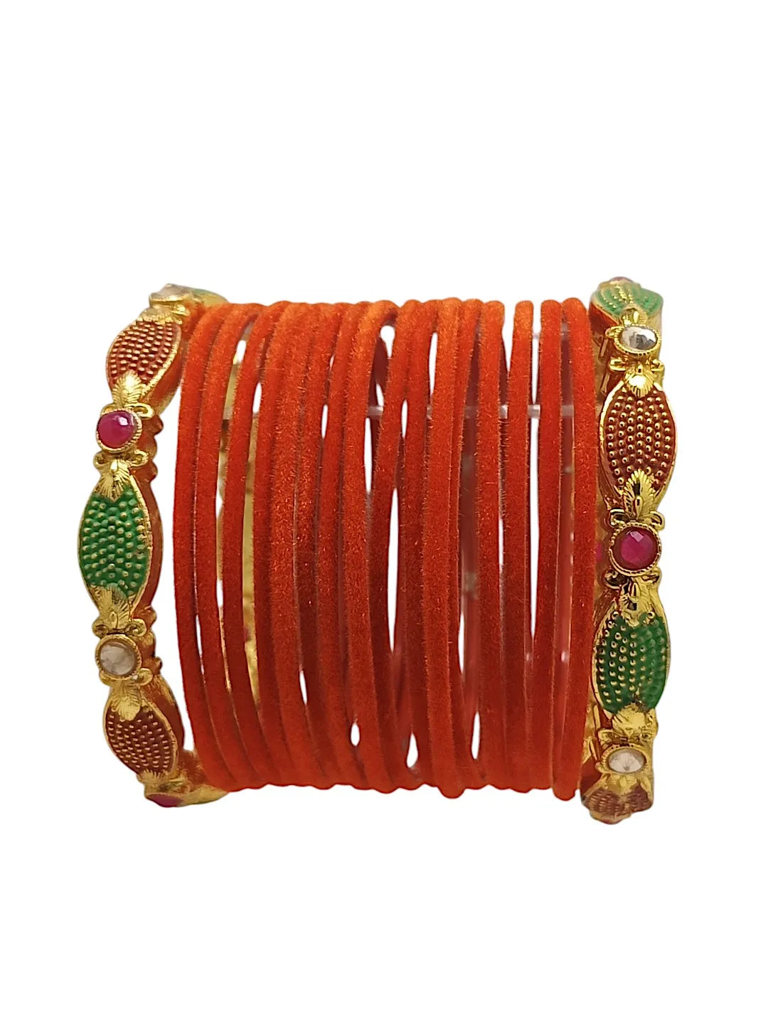 Set Of 16 Gold Plated Stone Studded Bangles