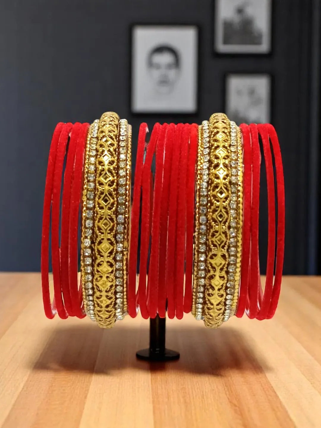 Set Of 16 Artificial Stone Studded Bangles