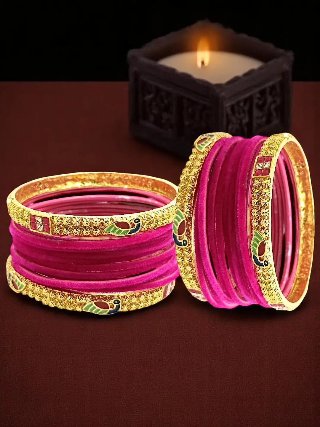 Set Of 28 Gold Plated Stone Studded Bangles