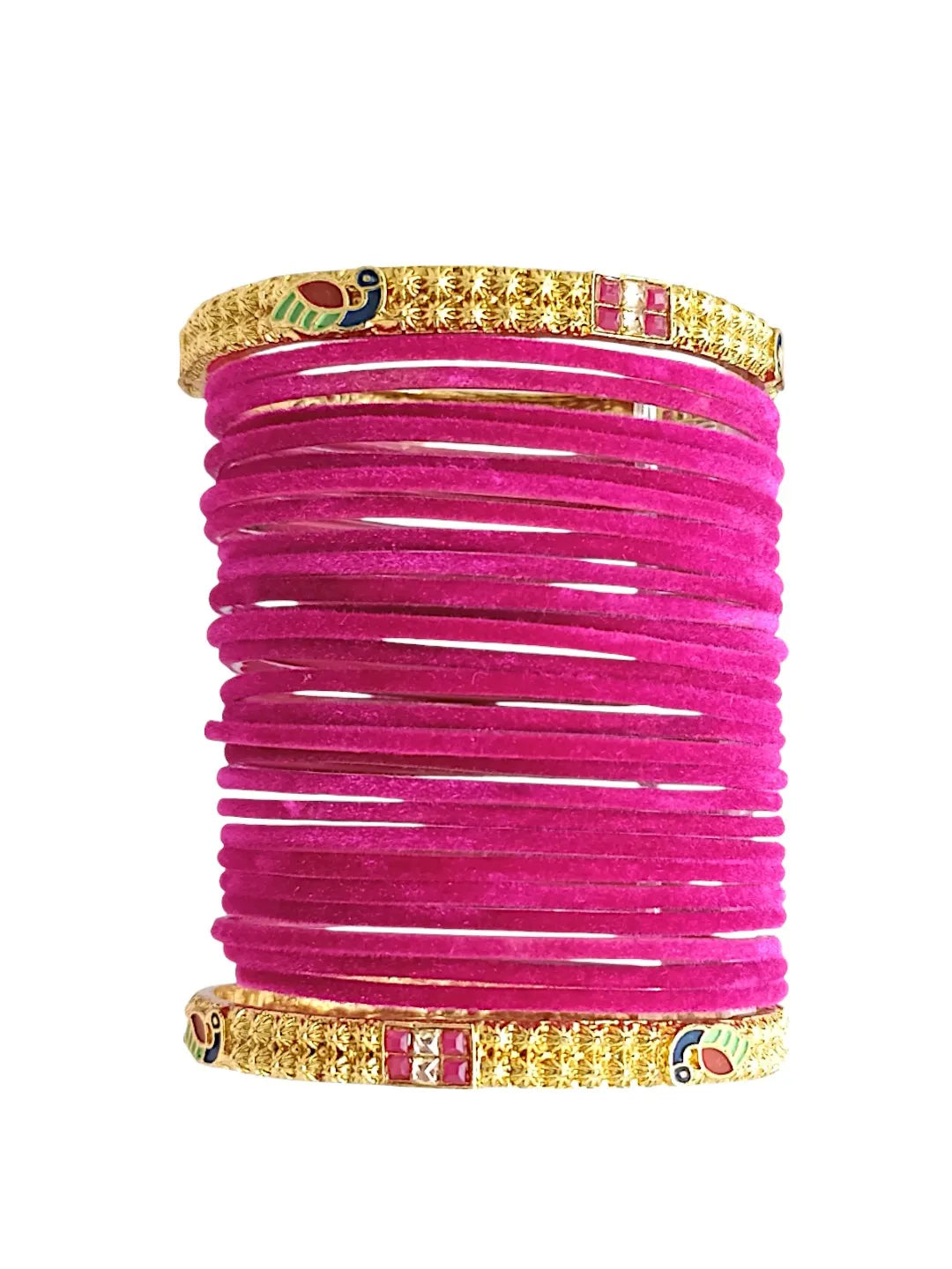 Set Of 28 Gold Plated Stone Studded Bangles