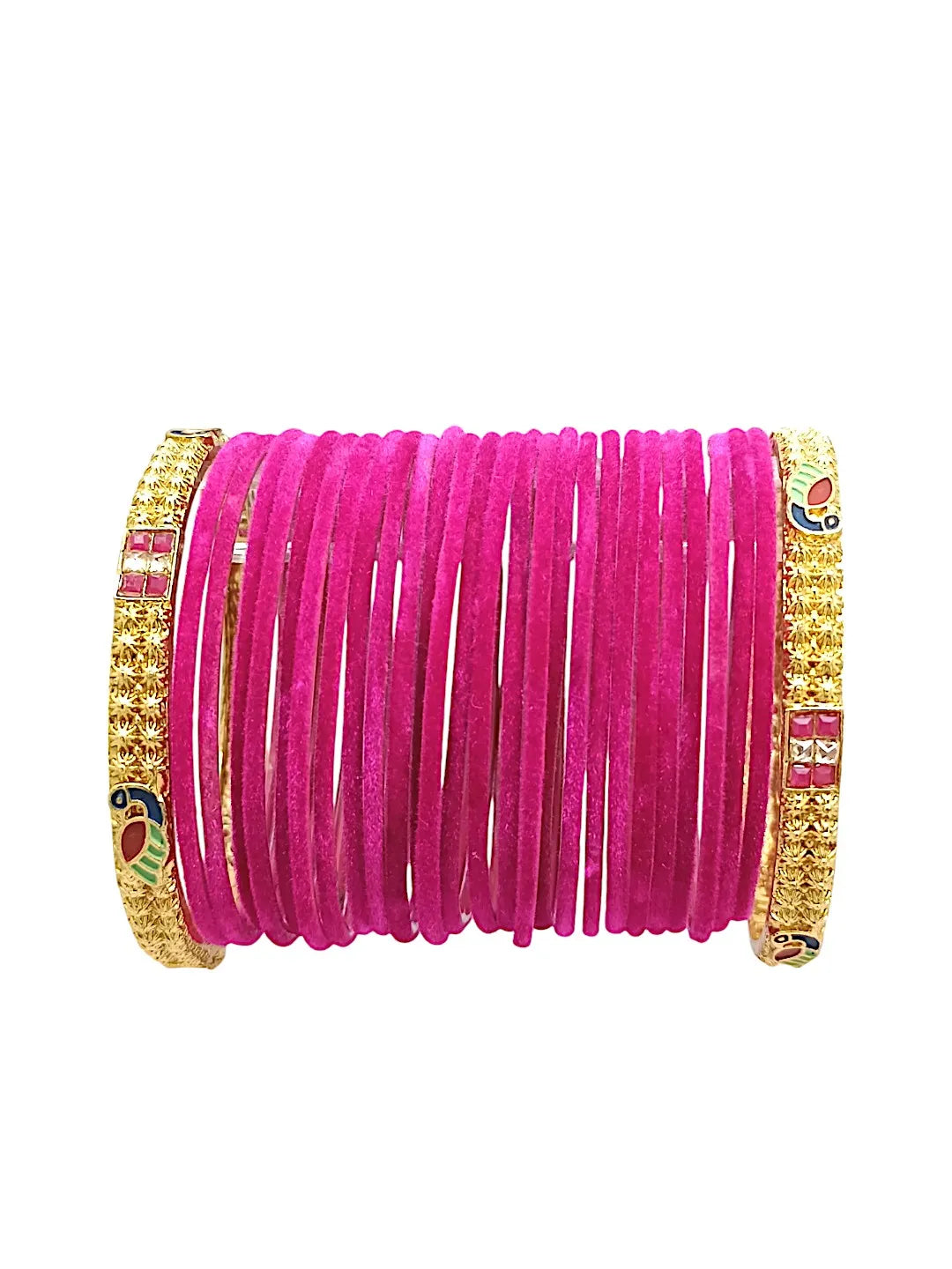 Set Of 28 Gold Plated Stone Studded Bangles