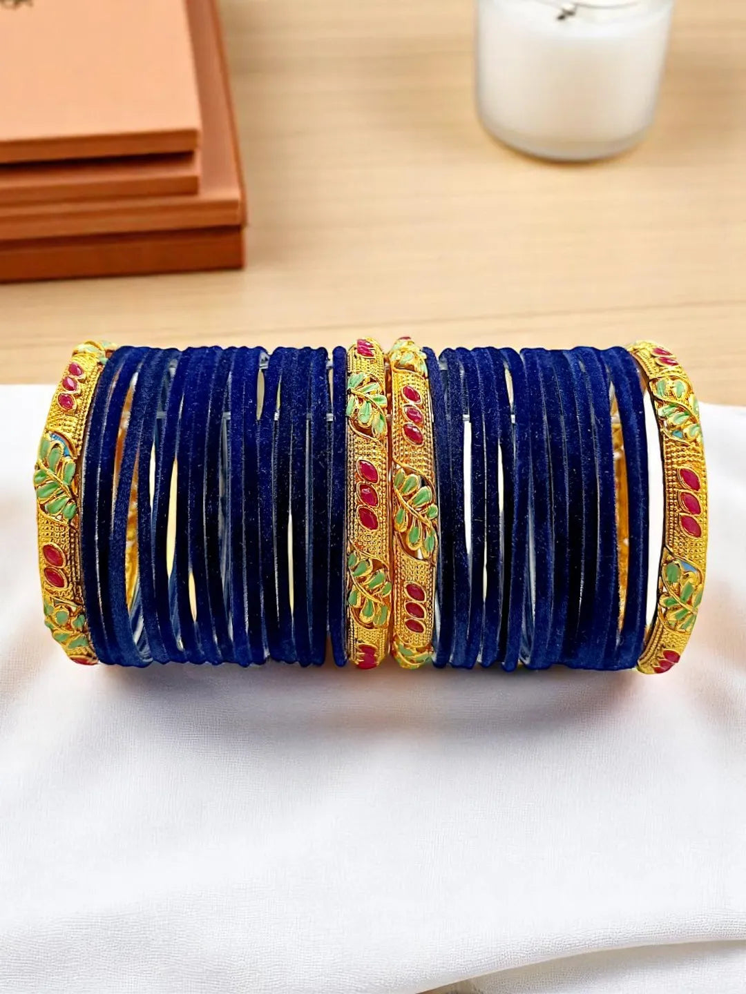 Set Of 32 Gold-Plated Stone-Studded Bangles