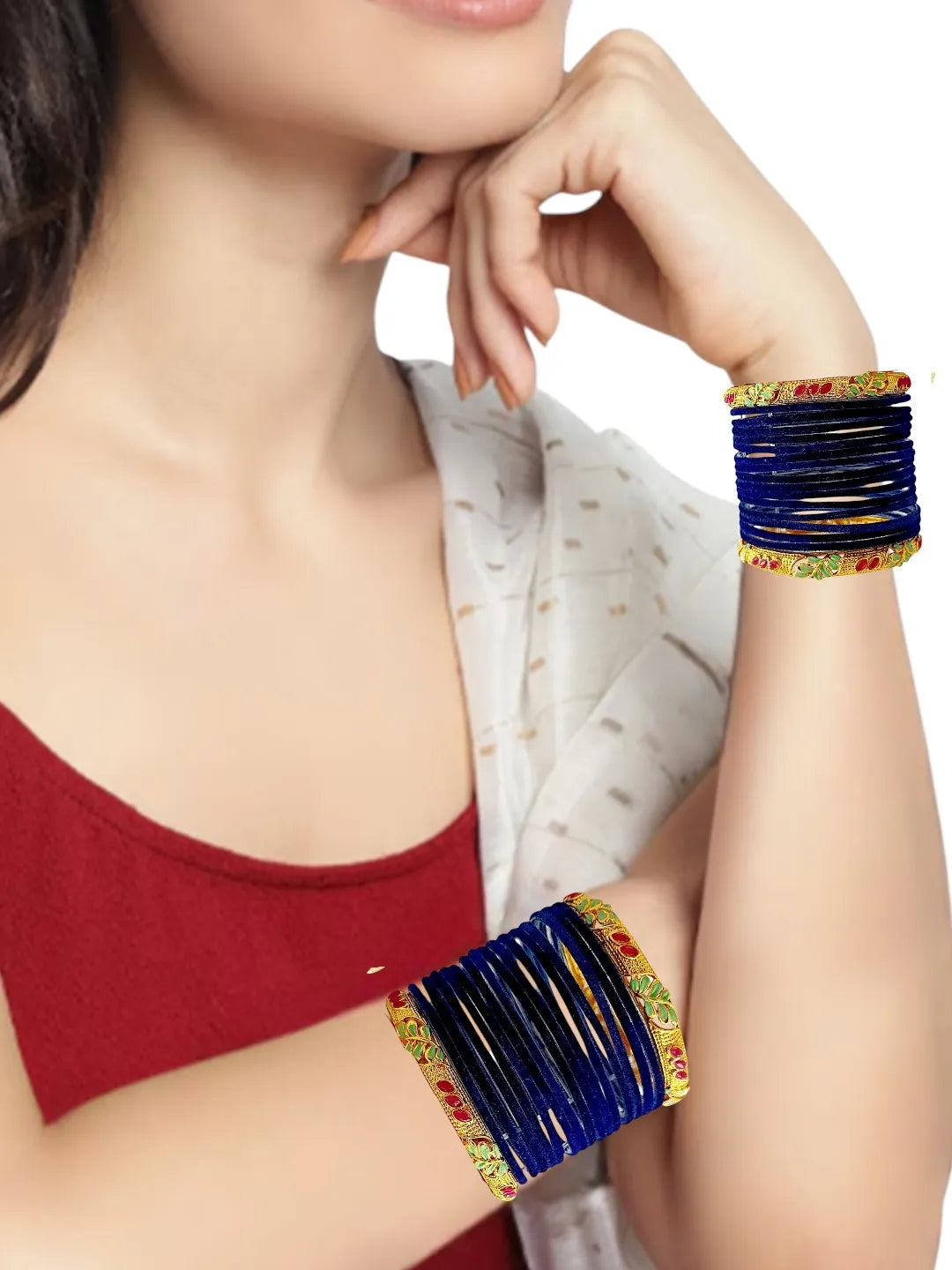Set Of 32 Gold-Plated Stone-Studded Bangles