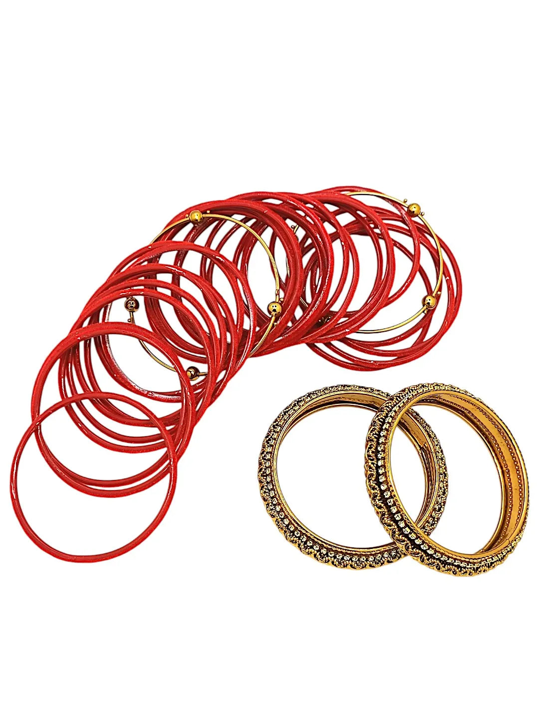 Set Of 28 Gold Plated Stone-Studded & Beaded Velvet Bangles