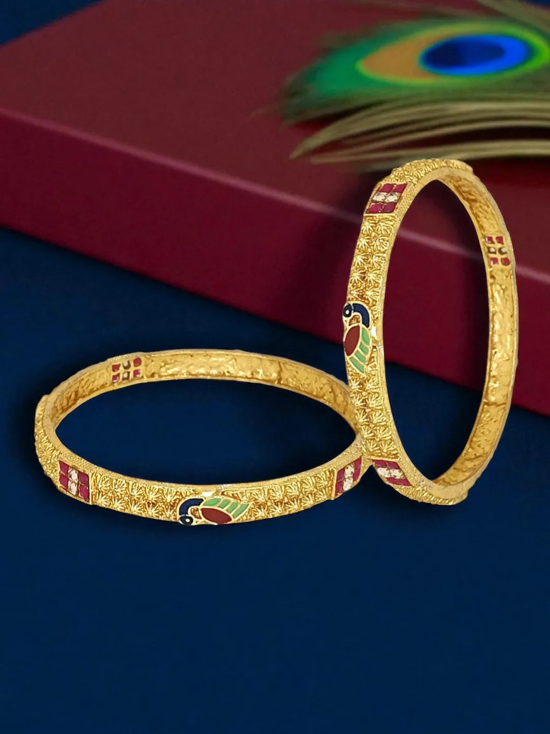 Set Of 2 Gold Plated Peacock Design Bangle Set