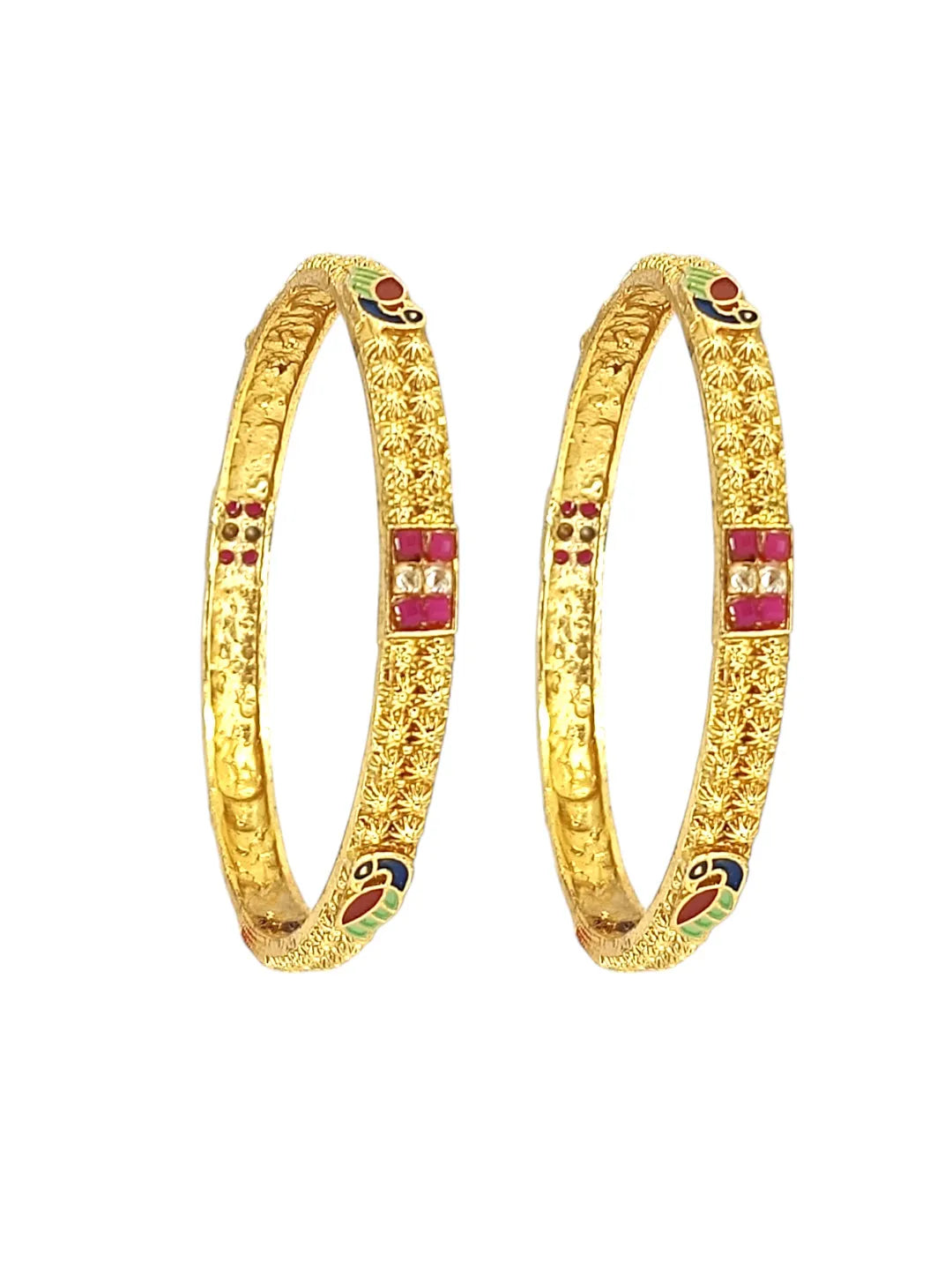 Set Of 2 Gold Plated Peacock Design Bangle Set