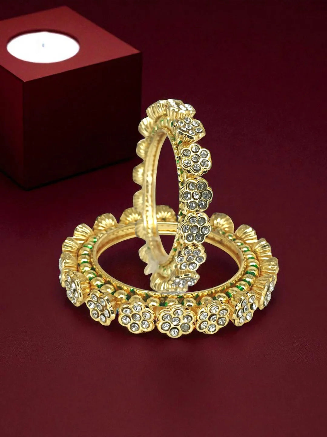 Set Of 2 Gold Plated Filigree Floral Bangle Set