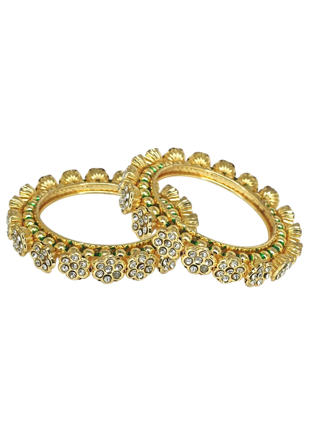 Set Of 2 Gold Plated Filigree Floral Bangle Set