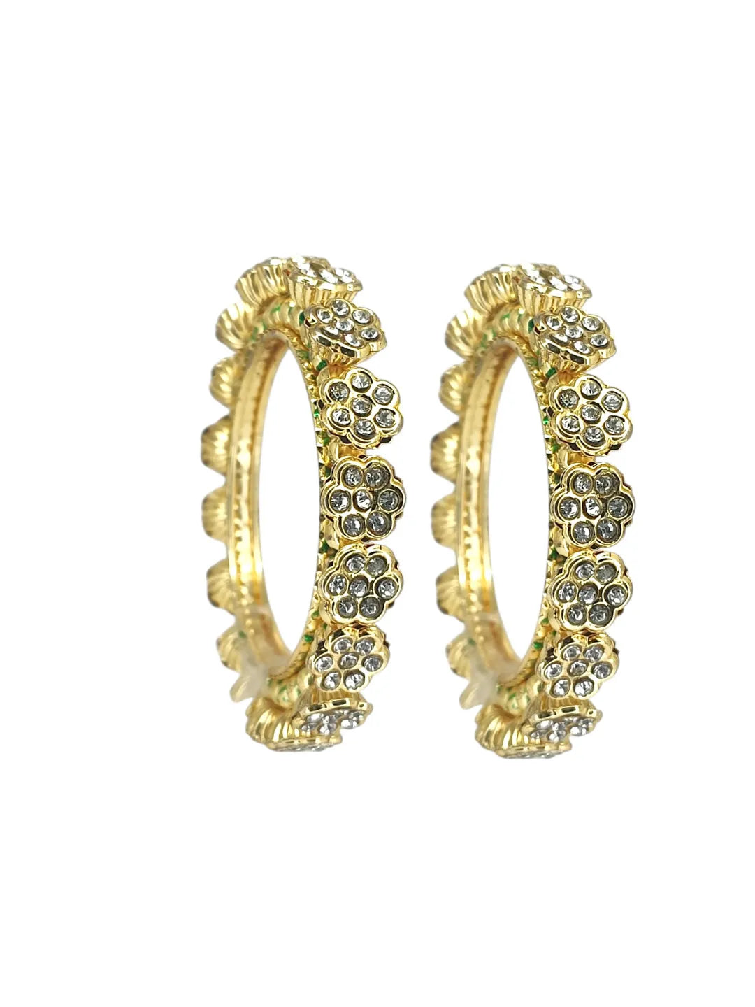 Set Of 2 Gold Plated Filigree Floral Bangle Set