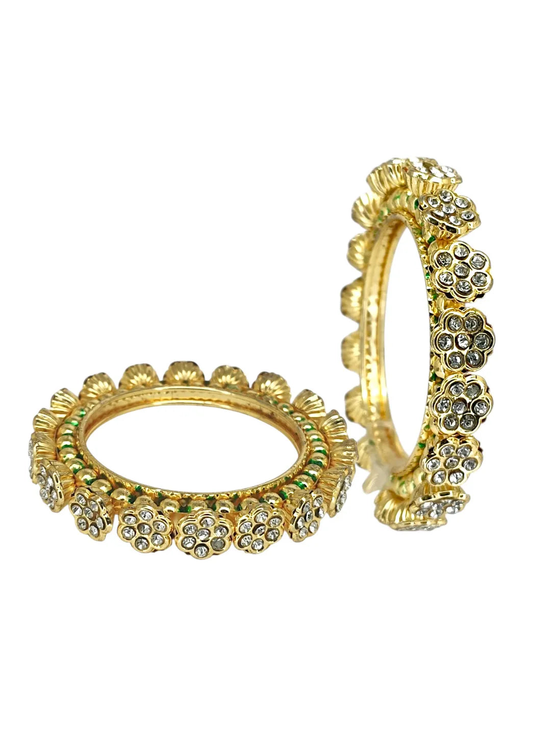 Set Of 2 Gold Plated Filigree Floral Bangle Set