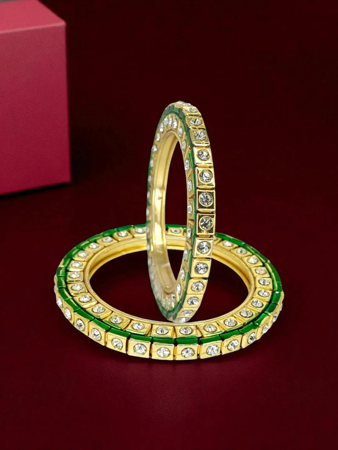 Set Of 2 Gold Plated Square Design Bangle Set