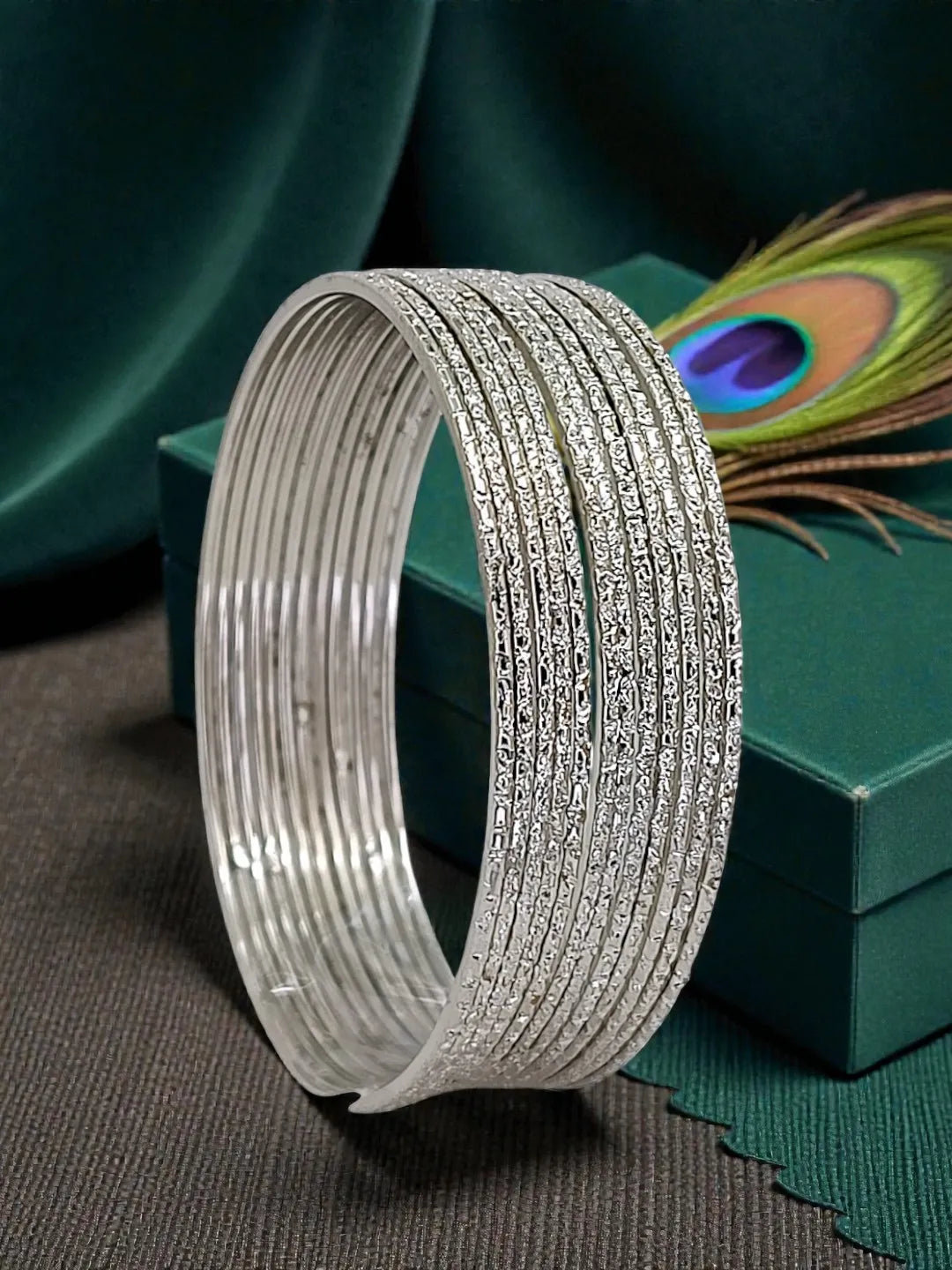 Set Of 11 Silver Plated Minimalist Textured Metal Bangle Set