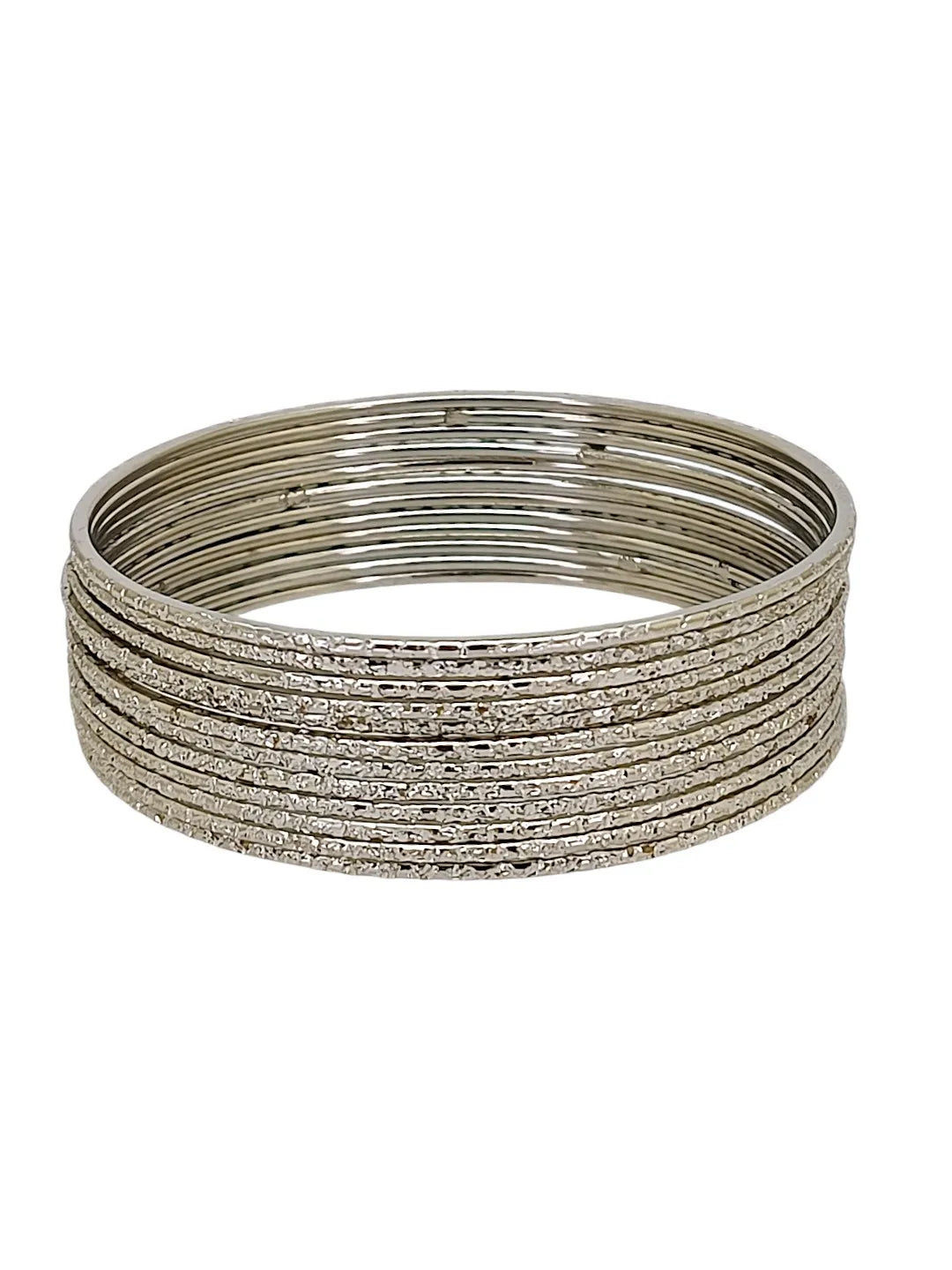 Set Of 11 Silver Plated Minimalist Textured Metal Bangle Set