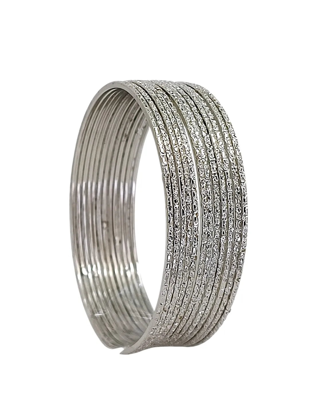 Set Of 11 Silver Plated Minimalist Textured Metal Bangle Set