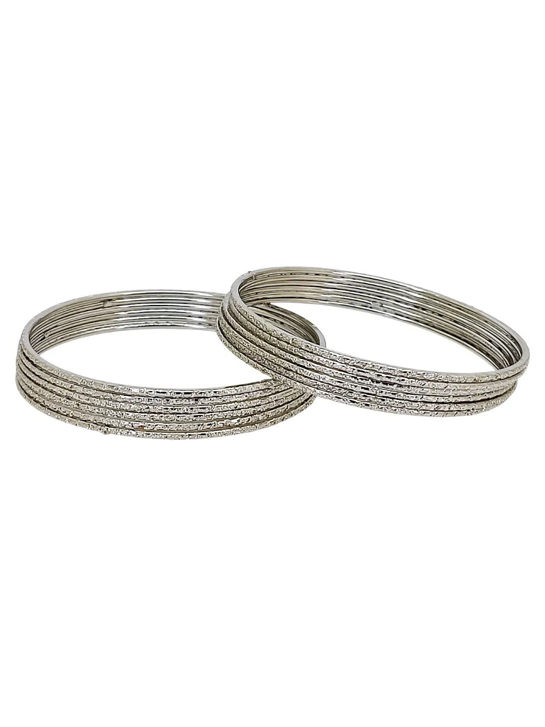 Set Of 11 Silver Plated Minimalist Textured Metal Bangle Set
