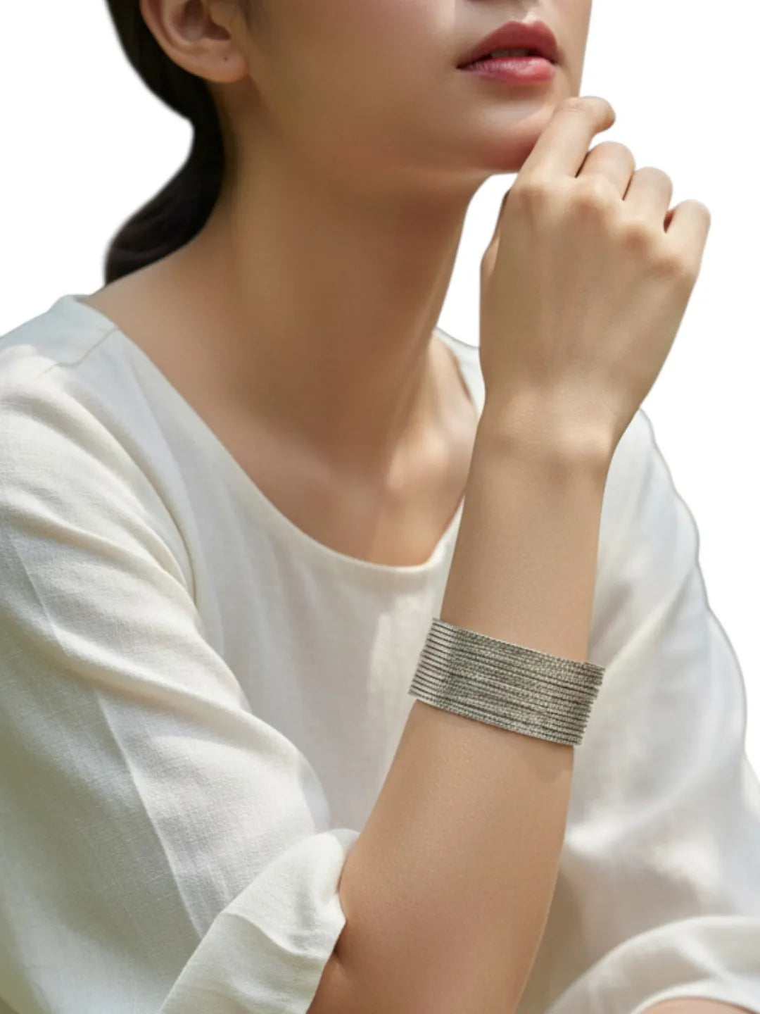 Set Of 11 Silver Plated Minimalist Textured Metal Bangle Set