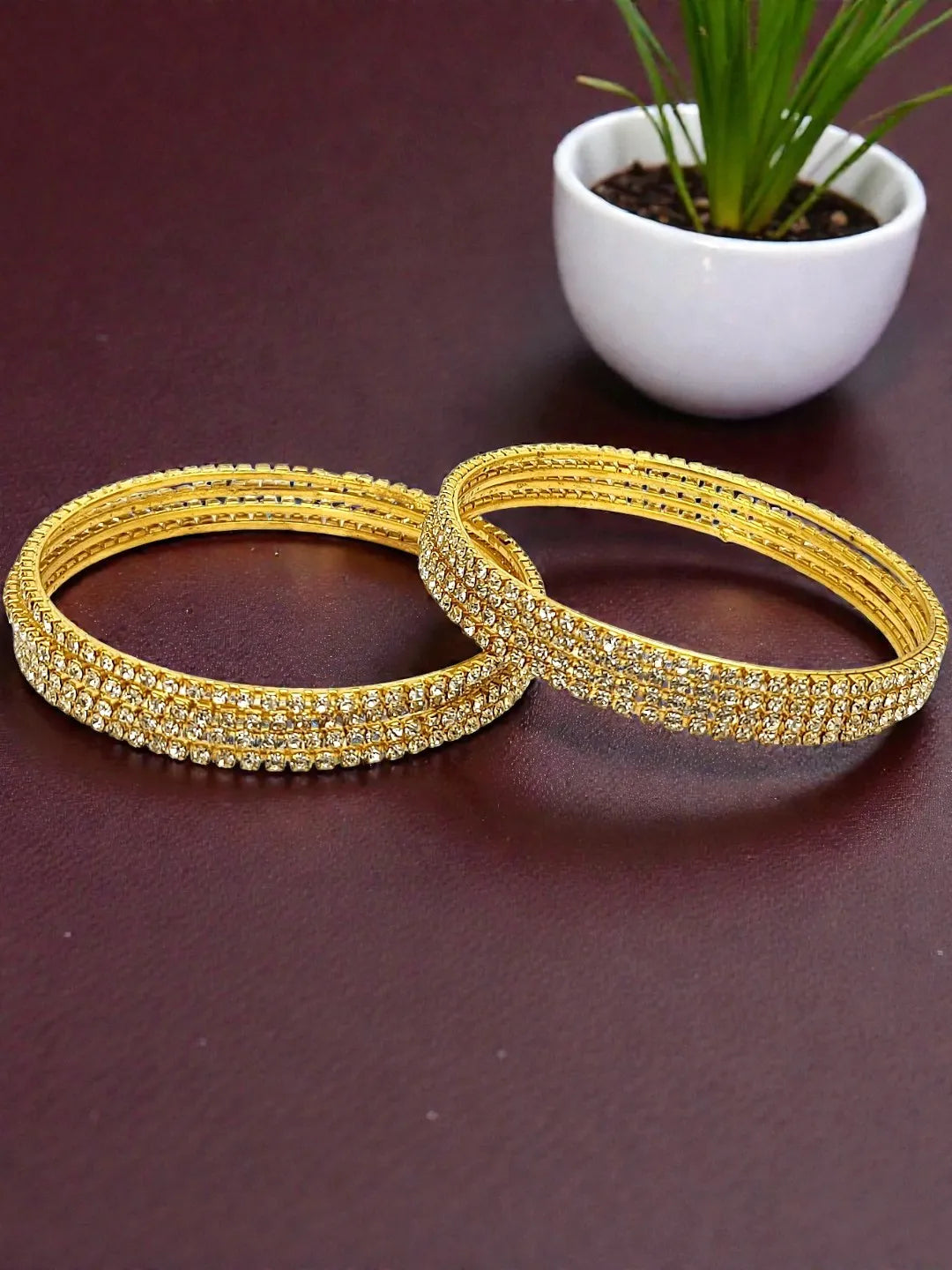 Set of 8 Gold-Plated Zircon Studded Bangles